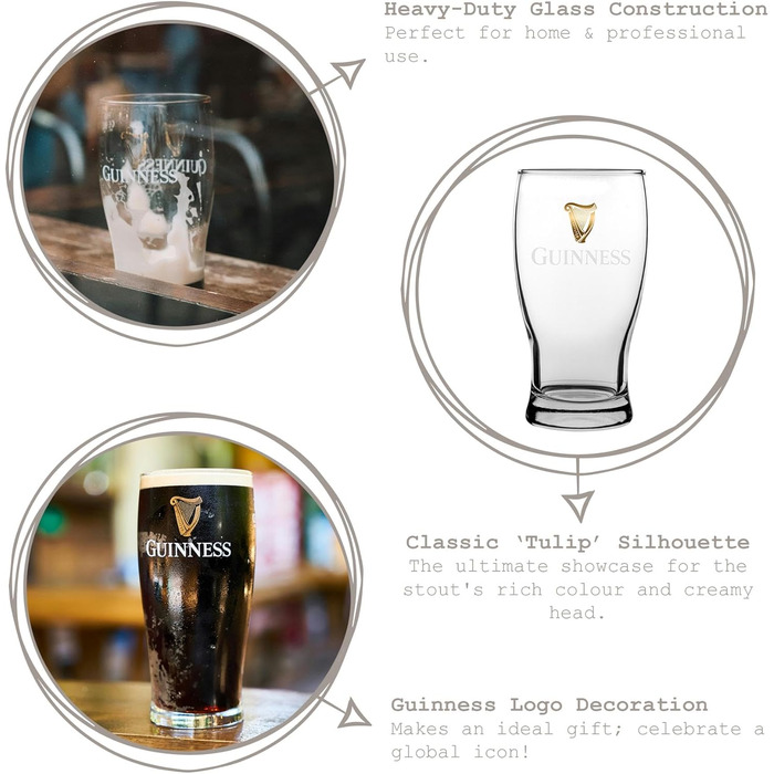 Склянки для пива Guinness Pint 2X 568 мл - Набір келихів для крафтового пива, лагер, ель - Міцне скло для бару та кухні