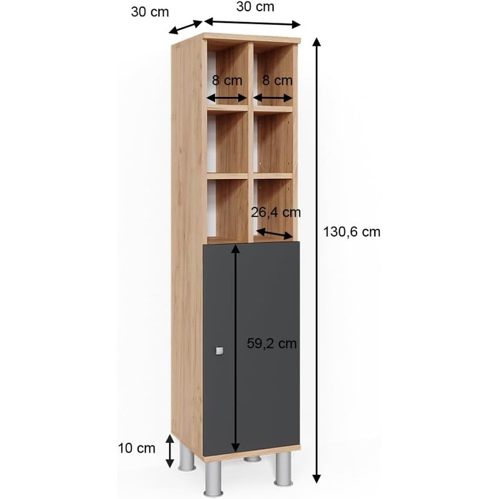 Кабінет Fynn, 30x130.6 см Двері, Антрацит