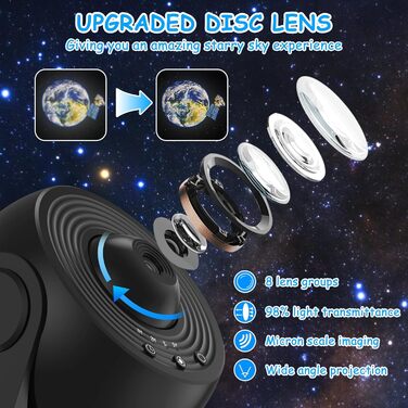 Проектор зоряного неба Planetarium Sternenprojektor: 13 в 1 LED Галактичний проєктор з 12 слайдами для дітей, нічник для спальні, вітальні, вечірки (Чорний)