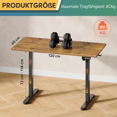 Регульований за висотою стіл Devaise з тихим мотором та функцією пам'яті, стіл для сидіння та стояння, регулювання висоти 72–118 см, ергономічний комп'ютерний стіл для офісу, білий (120x60 см, коричневий)