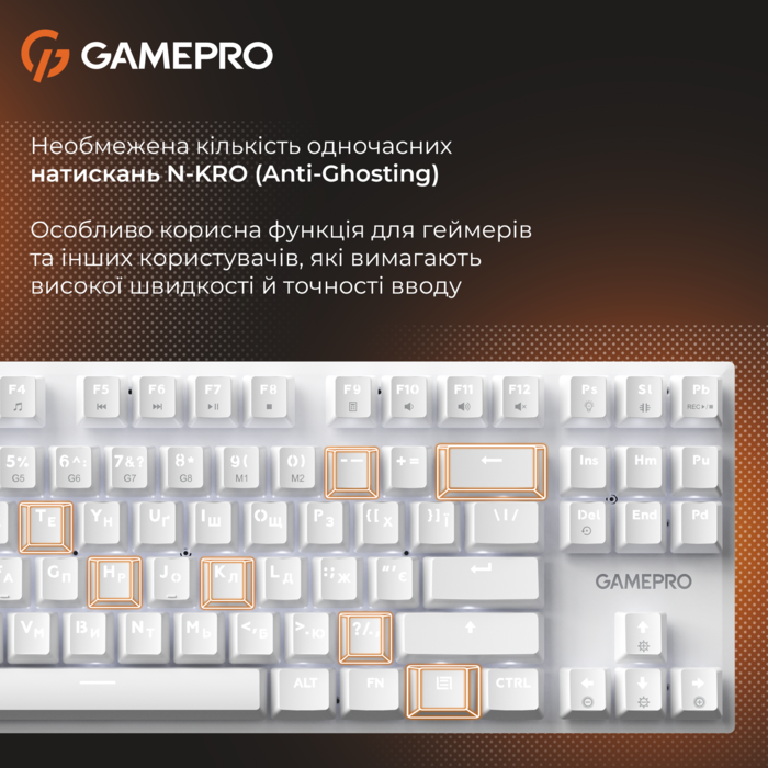 Дротова механічна клавіатура GamePro Genesis Joker (MK124W) 87% Red switches