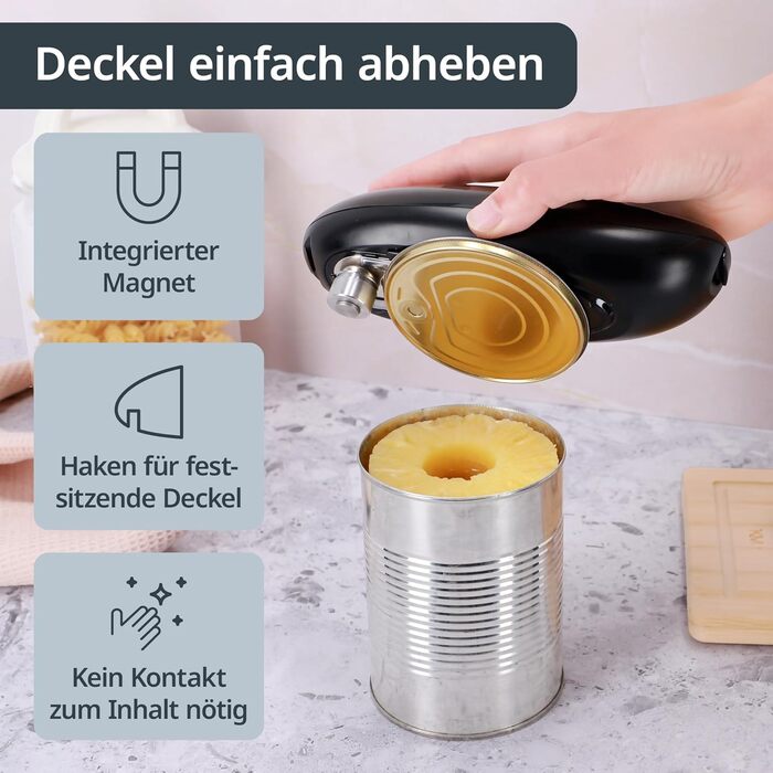 Електричний відкривач банок ADE | для літніх людей | з магнітом та гачком | без гострих країв | з батарейками, чорний