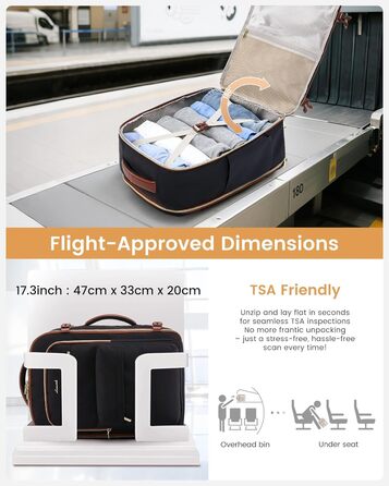 LOVEVOOK Рюкзак для ручної поклажі, 40L, чорний: для ноутбука 17.3