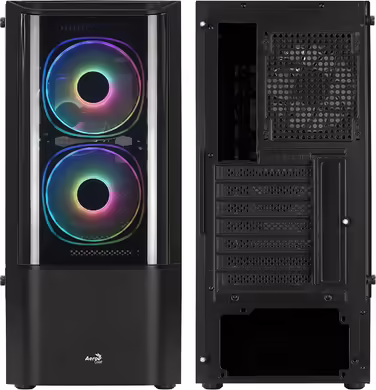 Комп'ютерний корпус ATX AeroCool Quantum v2 RGB із скляними панелями, чорний