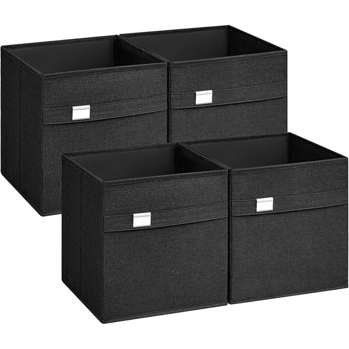 Коробка для зберігання SONGMICS, набір із 4 шт. , коробки для організації, які можна прати, 2 ручки, складна, оксфордська тканина, штучний льон, легкий догляд, металевий тримач етикеток, для кубічної полиці, ROB230G04 (30 x 30 x 30 см, чорнило)