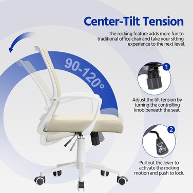 Офісний стілець Yaheetech ергономічний з сітчастою спинкою, регульований, з підлокітниками, бежевий, до 136 кг