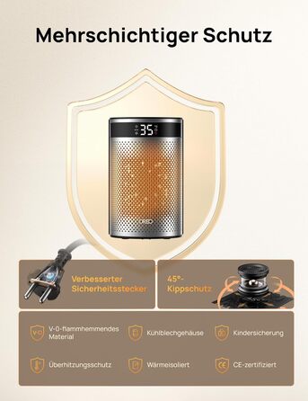 Електричний обігрівач DREO Keramik Heater 416, 1500W, для спальні, з захистом від перегріву та перекидання, термостатом, дитячим замком, енергозберігаючий, тихий, з таймером на 12 годин, кілька режимів, чорний