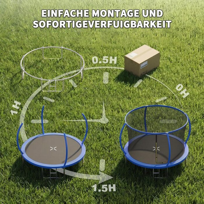 Батут JUMMICO вуличний Ø183/220/290/360 см з сіткою, захисним покриттям та комплектом для монтажу, круглий садовий батут для дітей 220 см синій