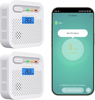 Детектор чадного газу CO з цифровим дисплеєм, портативний, для дому, авто, офісу, WiFi (2 шт.)