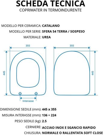 Сидіння для унітазу CATALANO SFERA 54 TERRA/SOSPESO, термореактивний матеріал, білий, звичайна петля з нержавіючої сталі або з системою уповільненого плавного закриття (блискавка / закриття звичайна)