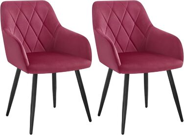 WOLTU Набір з 2 кухонних стільців з підлокітниками, для вітальні, кухні, їдальні. М'які стільці з оксамитовим покриттям, металеві ніжки, Бордовий колір