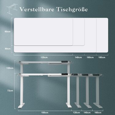 Електричний стіл-трансформер JUMMICO з регулюванням висоти, USB-порт та підставка для кабелів (білий)
