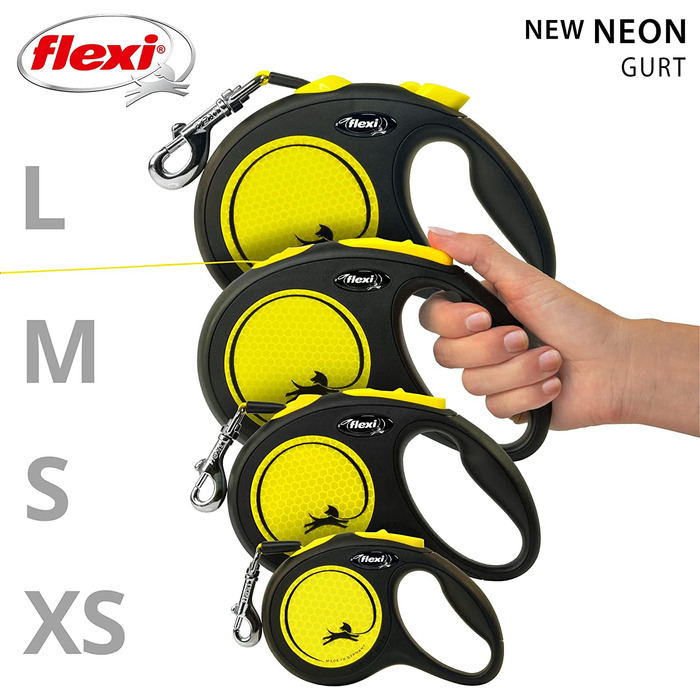 Новий неоновий ремінець flexi m 5 м Чорний Для собак вагою до 25 кг чорний / неоново-жовтий M 5 м