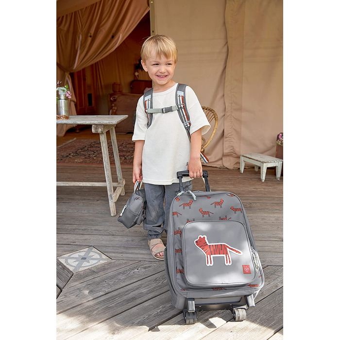 Повсякденний дитячий дорожній чемодан на візку з ремінцем і коліщатками 46 см, 3 роки (тигр)