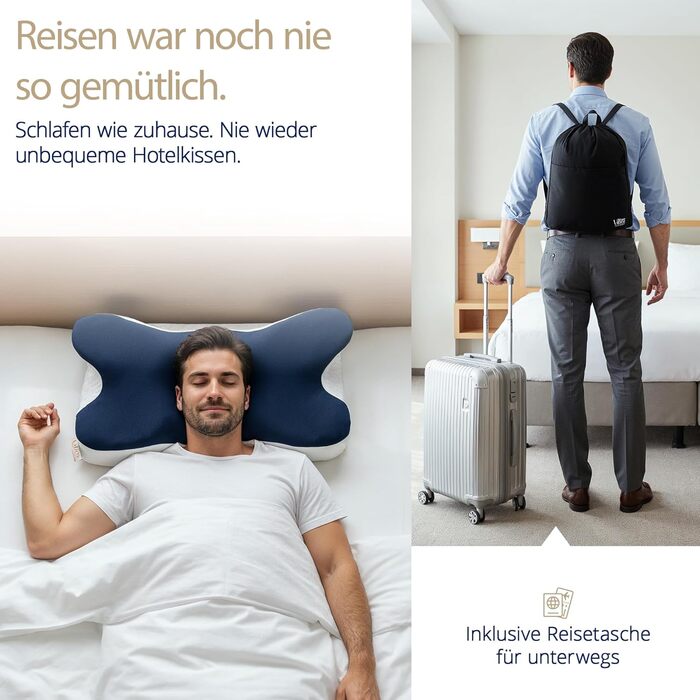 Подушка для шиї Home Vibez® з піною з пам'яті ефекту, знімає біль у шиї та плечах, ергономічний дизайн, ортопедична підтримка шиї з охолоджуючим чохлом для будь-яких положень сну, з сумкою для подорожей