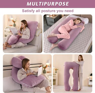 Вагітний подушка U-подібної форми, подушка для всього тіла з чохлом, подушка для годування XXL, велика подушка для сну на боці для вагітних знімний та пральний чохол (Рожевий, Велюр)