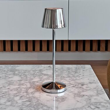 Lumisky EMILY - бездрожний настільний світильник LED, тепле біле світло, регулювання яскравості, 25 см (сріблястий)