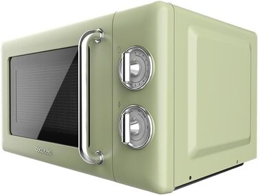 Мікрохвильова піч Cecotec ProClean 3010 Retro 20 л, 700 Вт, механічна, 6 режимів, таймер 30 хв, режим розморожування, вінтажний дизайн, зелена, сталевий корпус