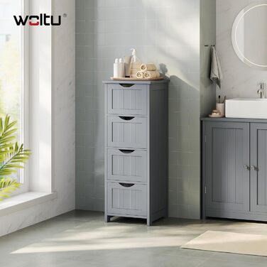 Шафка для ванної кімнати WOLTU, вузька, з 3 висувними ящиками, 32 x 30 x 81 см, для ванної, вітальні, спальні, кухні, сучасний дизайн, білий колір, BZS123ws