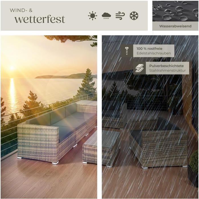 Набір садово-розсувний меблів tectake з коробкою для зберігання подушок, стіл зі скляною стільницею, ротанговий лаунж для саду та балкону | 403725