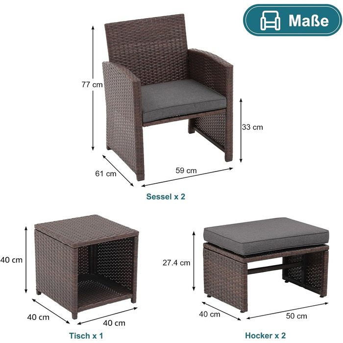 Садовий набір меблів з ротангу OC Orange-Casual 5 предметів: диван, крісла, столик, пуфи, подушки - темно-сірий