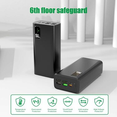 Вт і USB C PD20W, 2 входи, 5 виходів для мобільного телефону, камери, планшета, 50000mAh, QC3.0 22,5