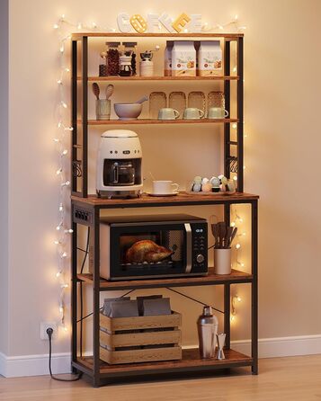 Стелаж кухонний VASAGLE з розетками, 6 полиць, гачки, сталевий каркас, 40 x 80 x 167 см, вінтажний коричневий + чорний, KKS119K06 80B cm