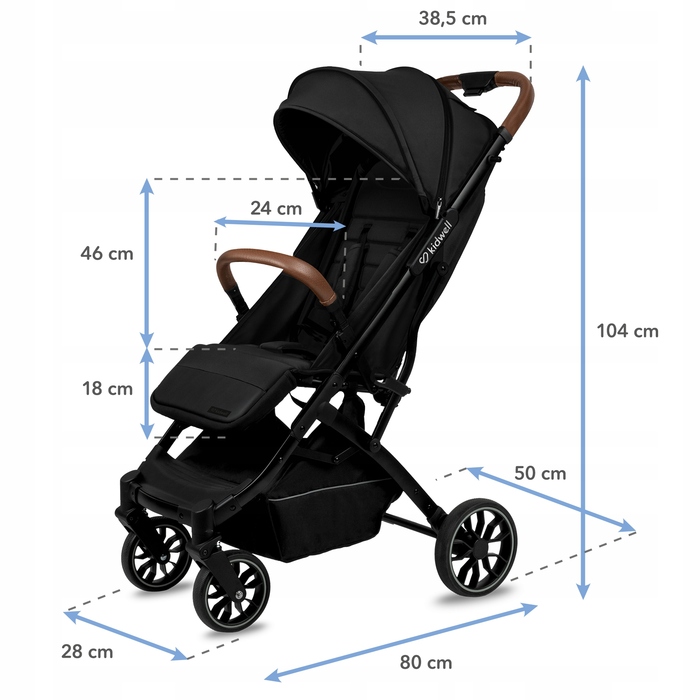 Компактна прогулянкова коляска Kidwell Colmer UP Black — легка, маневрена, складана