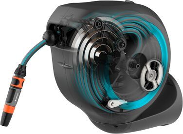 Шланг садовий Gardena RollUp M (бірюзовий) 20м: гнучкий, з поворотним барабаном, з кріпленням для стіни, з розпилювачем та 20м шлангу
