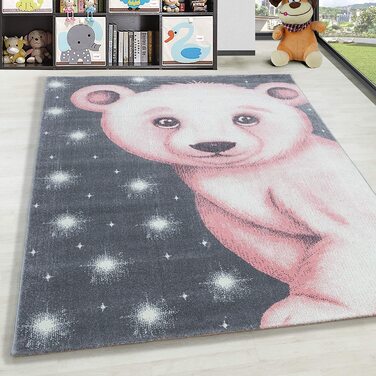 Домашній дитячий килим з коротким ворсом Білий ведмідь Дизайн Дитяча кімната дитяча кімната килим сірий колір розмір (80x150 см, рожевий)