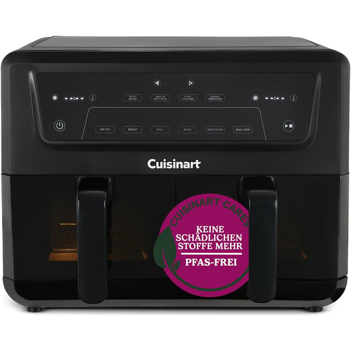 Фритюрниця Cuisinart XXL 10.4L з двома зонами нагріву | Без PFAS та хімікатів | Для смаження, грилю, випікання, дегідратації та підтримання тепла | 2 x 5.2L, 8+ порцій | Знімні деталі, придатні для миття в посудомийній машині (2 камери + скло)