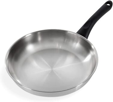 Посуд Смілива сковорода з нержавіючої сталі 24 см з кришкою, індукційна, атласна обробка, ручка Stay Cool, можна мити в посудомийній машині, срібна сковорода 24 см