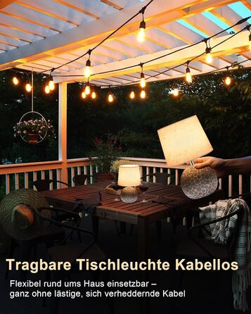 EGOBASIC LED-лампа настільна керамічна акумуляторна з пультом, бездротова, з таймером, регульована яскравість, 12 кольорів RGB, для вітальні, спальні, їдальні (вінтажний цоколь)