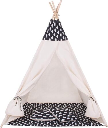 Дитячий намет-типі SPRINGOS, чорний з хмаринками, 160x120x100 см, з килимком та подушкою
