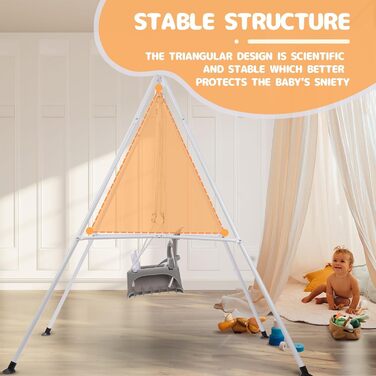 Дитяча гойдалка-шезлонґ 3-в-1 для дому та вулиці з металевим каркасом, сіра. Підходить для дітей від 6 місяців до 10 років