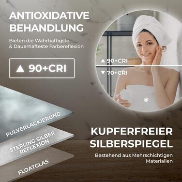 LED дзеркало для ванної кімнати BR Bringer, діаметр 80 см, з підсвічуванням, антизапарюванням, регулюванням яскравості, 3 кольори світла, сенсорне управління, пам'ять, модель BRRS201