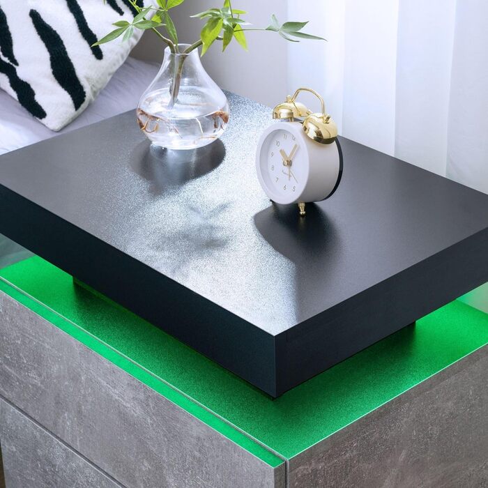 Cubehom LED тумба з дерева з 2 шухлядами, підсвічуванням, сіро-чорна для спальні та вітальні