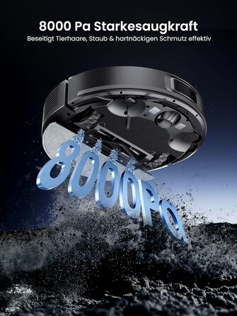 Робот-пилосос Proscenic Q10 з мокрою очисткою, 8000Pa, 200 хвилин роботи, лазерна навігація, керування через додаток, Alexa, Siri, Apple Watch, чорний