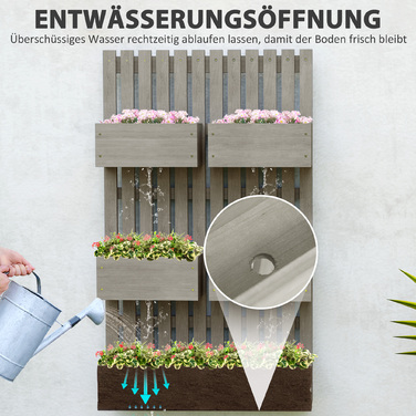 Підвищене грядка з дерева, регульована грядка для вирощування рослин з опорою для ліан, теплиця для розсади, садовий грядка 60x16x100 см, сірий