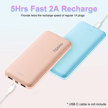 Набір з 2, USB-C та 2 виходи USB 2.4A, синій та рожевий, 10000mAh