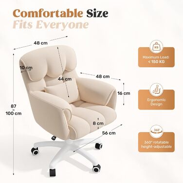 Ергономічне крісло для дому та офісу, обертове, регульоване по висоті, для робочого кабінету, спальні, бежеве