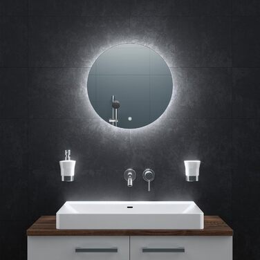 Дзеркало для ванної кімнати BR Bringer LED Round 80см з підсвічуванням, антизапарюванням, димуванням, 3 кольори світла, сенсорне управління та функція пам'яті (BRRS201)
