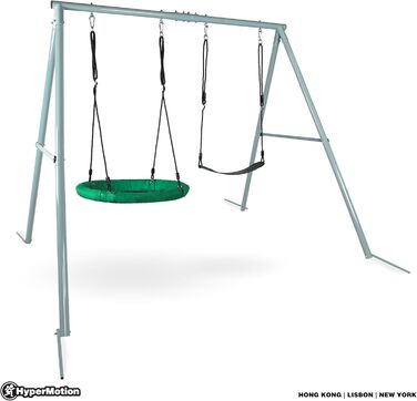 Гойдалка-гніздо для саду HyperMotion Storchennest з А-рамою, 2 місця, 150 кг, зелено-сіра (HYP1)