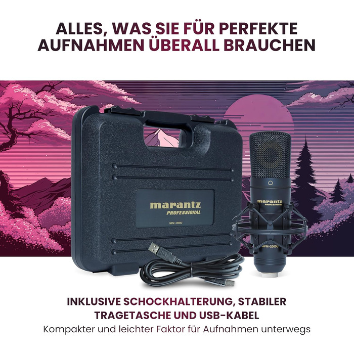 Мікрофон конденсаторний Marantz Professional MPM-1000U з великою мембраною, USB, нирковий характер, для подкастів, студії, геймінгу, з кабелем USB та кріпленням для мікрофона