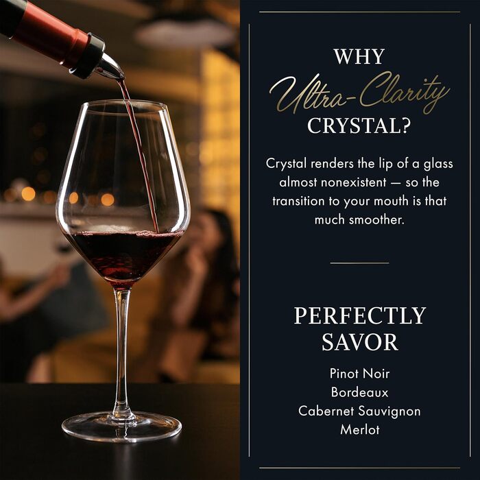 Скляний набір Elixir Glassware для червоного вина (4 шт.) – 625 мл, преміум-кристал, ручної витримки