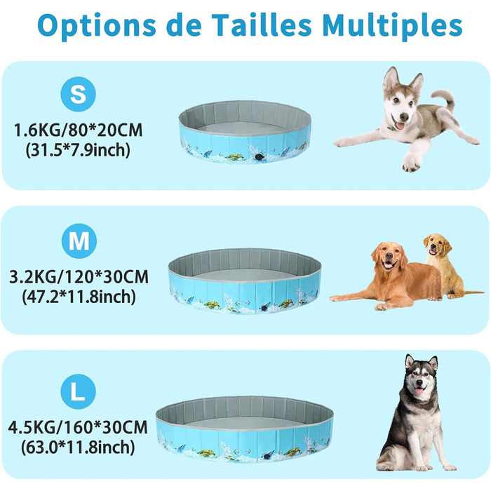 Басейн для собак COMSLE для великих маленьких собак, складаний басейн для собак 80/120/160 см, портативний та екологічно чистий басейн для собак з ПВХ, океан