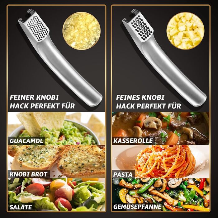 Прес для часнику та імбиру з нержавіючої сталі - не потрібно чистити | Легко миється, для дрібного подрібнення | 5 років гарантії