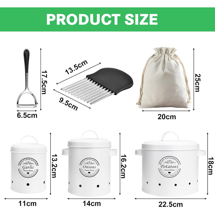 Набір контейнерів для зберігання картоплі, цибулі та часнику (3 шт.) з вентиляцією, білий