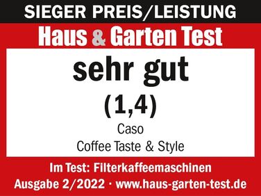 Кавоварка CASO Taste and Style з постійним фільтром, 1,5 л, оптимальна температура заварювання 92-96 C, крапля-стоп, оптимізована заварювальна головка, нержавіюча сталь, 12 чашок
