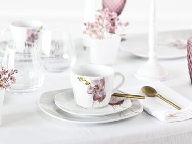 CreaTable Серія Square Orchidee: 18-частинний порцеляновий кавовий сервіс на 6 осіб, для кави, миття в посудомийній машині та використання в мікрохвильовій печі